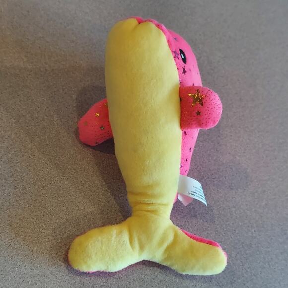 Toy Works Starry Dolphin Plush Stuffed Animal Pink and Yellow - Picture 6 of 7